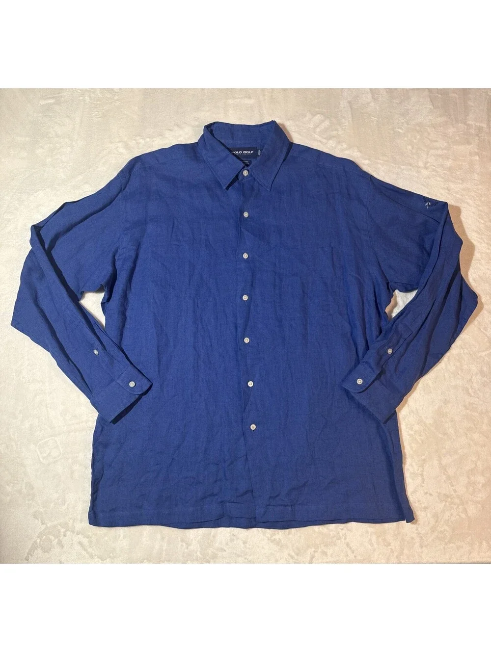 VTG Polo Golf Ralph Lauren Chambers LG Blue Shirt Linen Roaring Fork Club